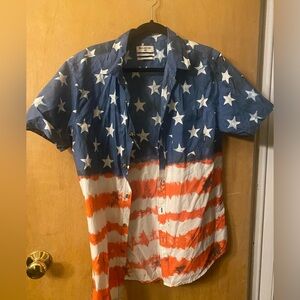 men’s short sleeve flag pattern shirt